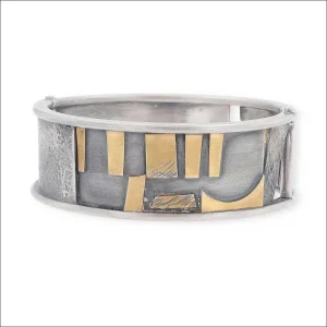 Wide Hinged Bangle Bracelet 22KY/Sterling Silver Bi-Metal Sterling Silver